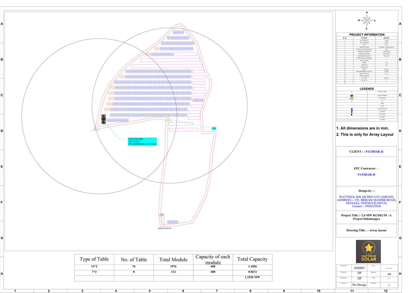 Array layout drawing for Dalodasagra solar project
