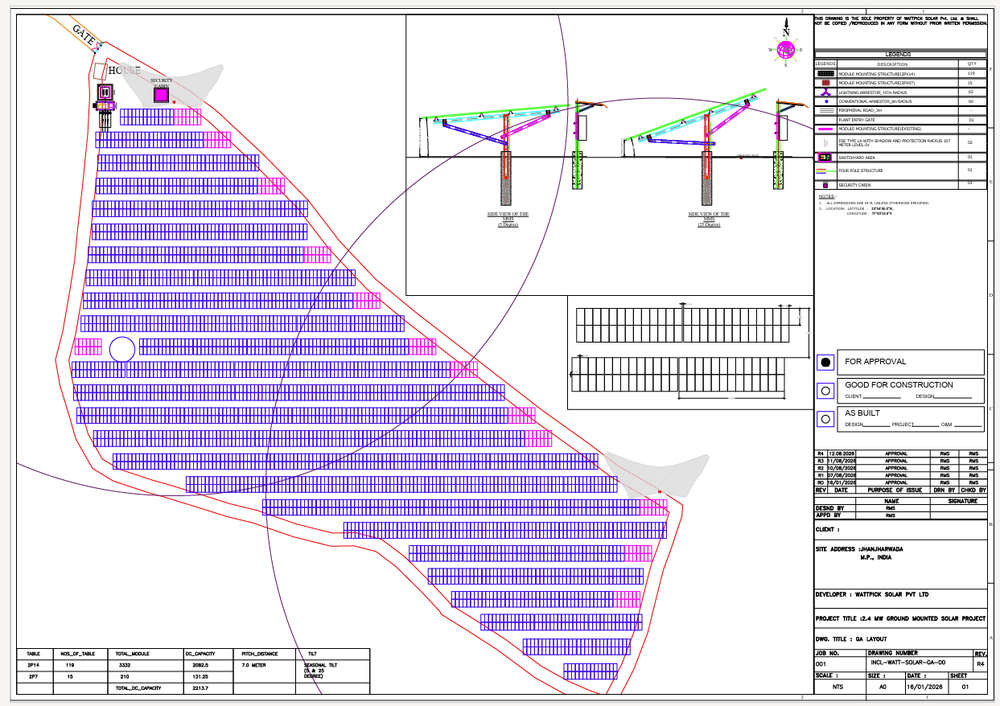 Array layout drawing for Rajmal Patidar solar project, Jhanjharwada