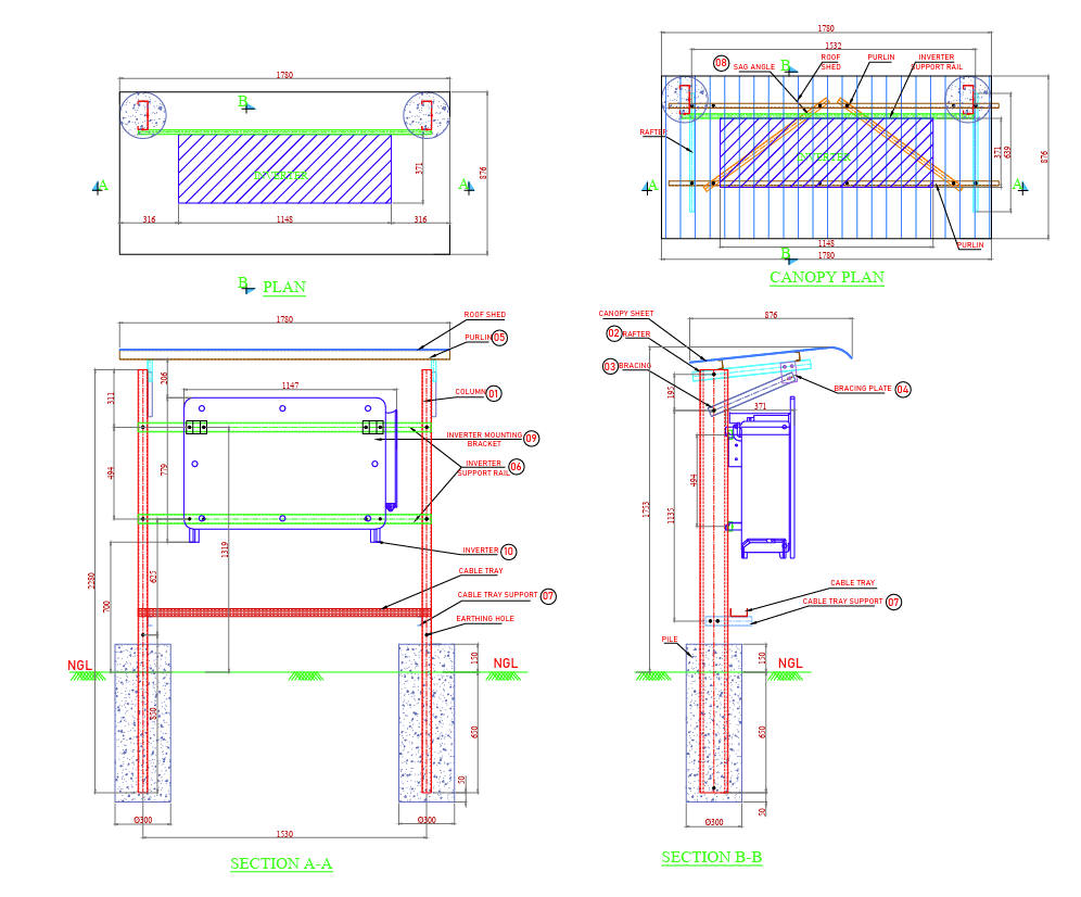 Inverter stand detail drawing for Shree Leela Devi Solar Energy