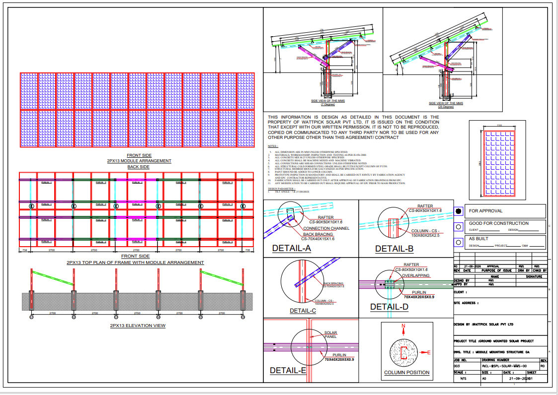 Module mounting structure general arrangement drawing with side views and connection details