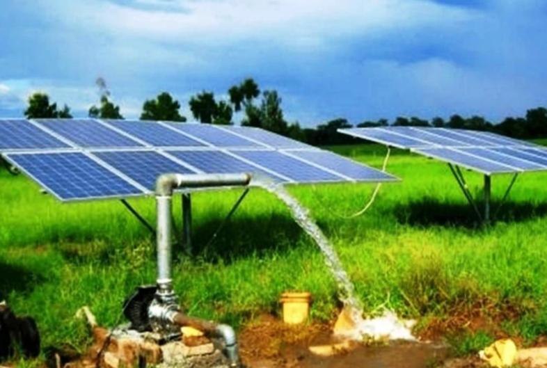 Oswal solar water pump installation in a field