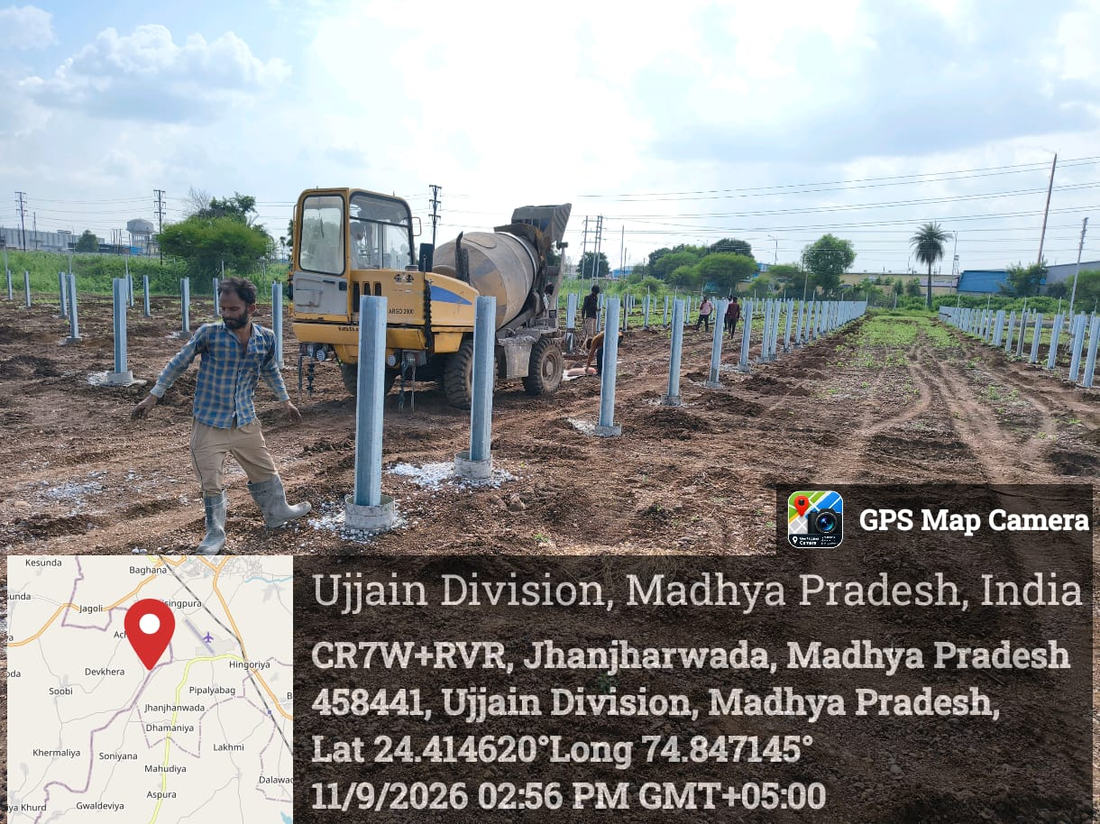 Piling and column erection at Jhanjharwada ground-mounted solar site, Neemuch district