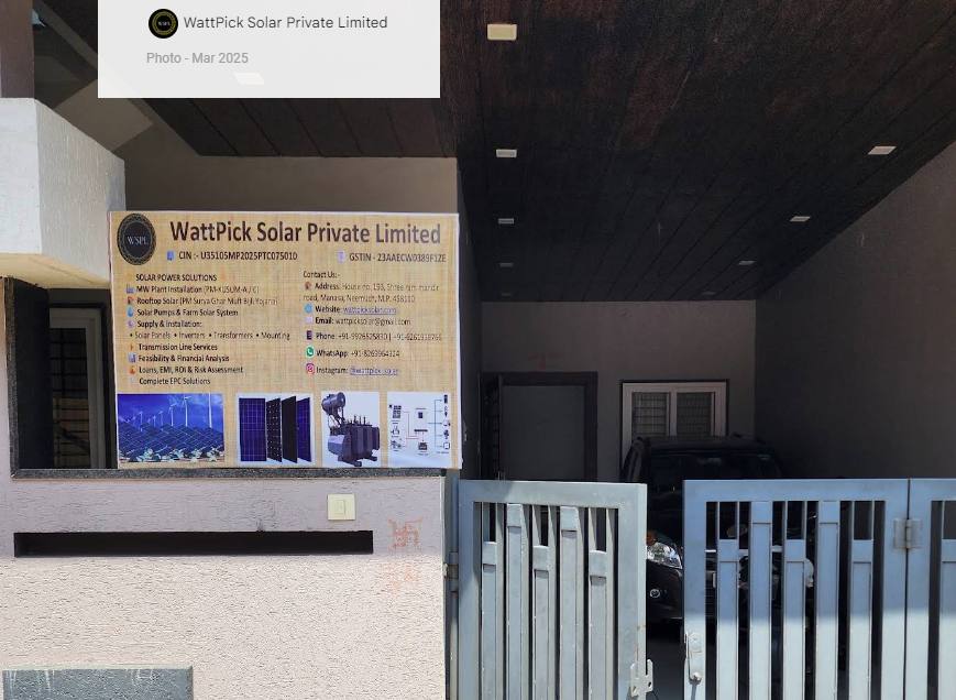 WattPick Solar Private Limited office signage, Manasa, Neemuch